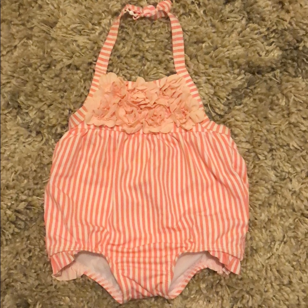 Janie and Jack pink striped swim suit, 6-12 m